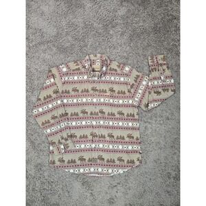 OutdoorLife Button-Down Shirt Brown Moose Tree Graphic Print Mens Size Medium